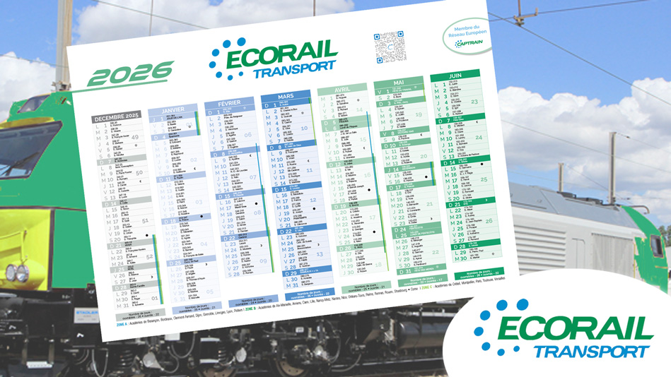 Photo calendrier aux couleurs d'ECORAIL Transport, membre du Réseau Européen CAPTRAIN pour noter tous es moments importants